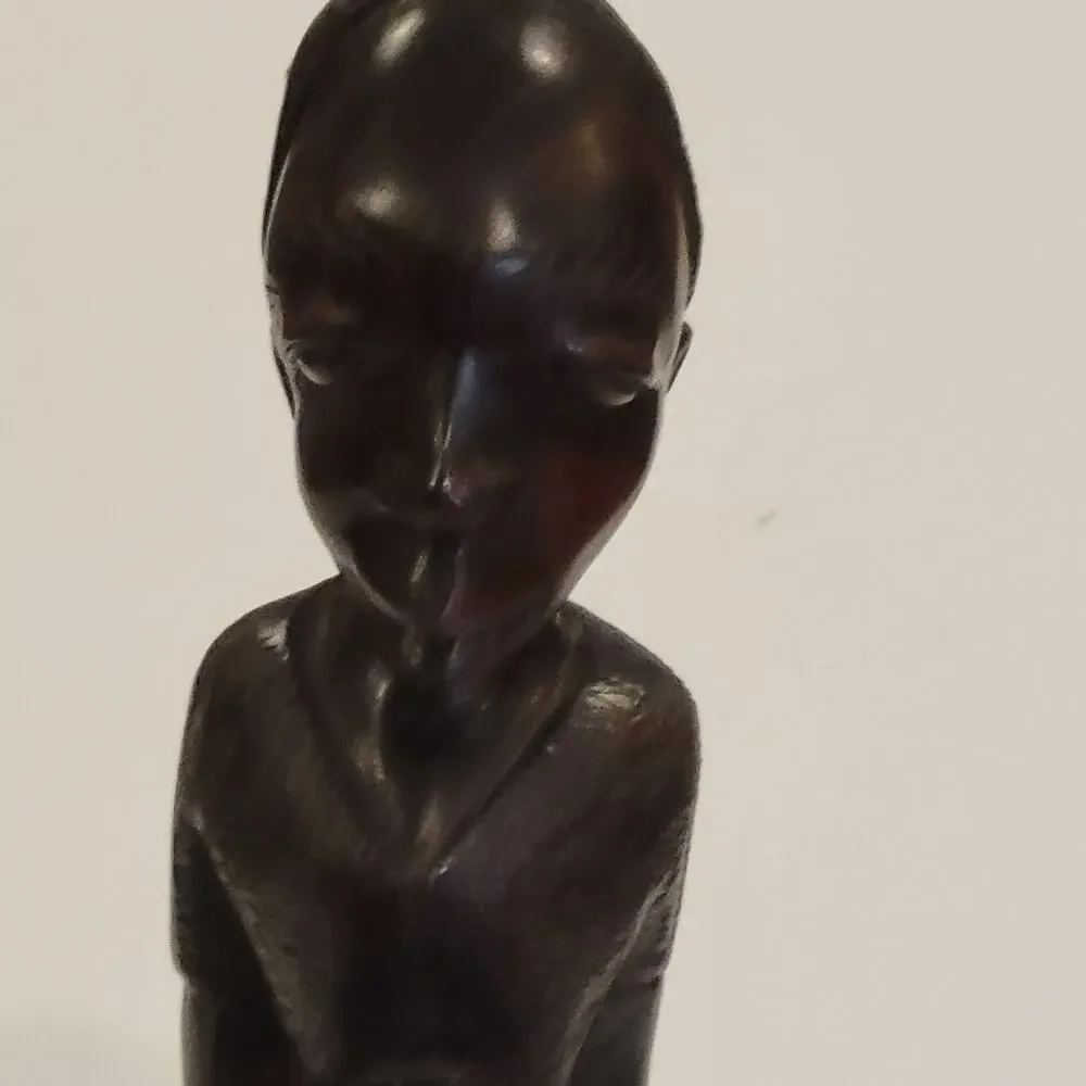 Vintage African kneeling women carved wood iron wood figurine sculpture